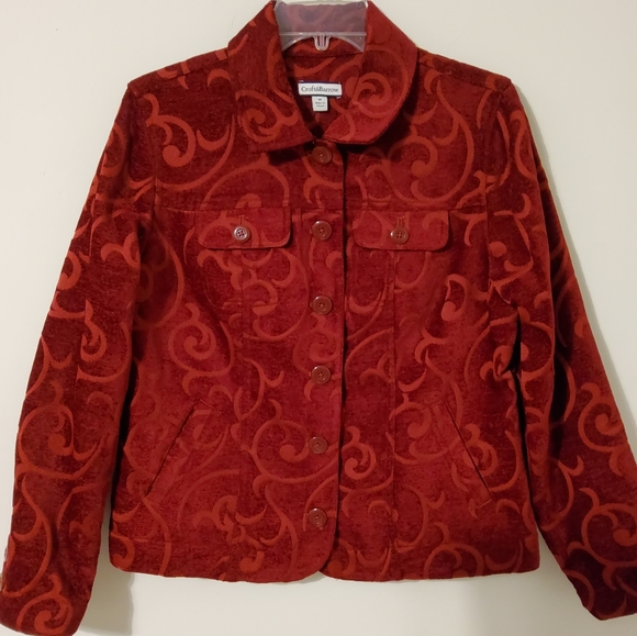 croft & barrow Jackets & Blazers - Croft & Barrow Burgundy Wine Brocade Velvet Long Sleeve Jacket Size M